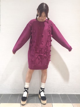 「リボンニットワンピース」｜merry jenny 梅田店さん（レディース・160cm）の秋コーディネート