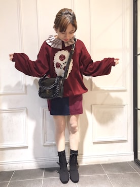 「アイテム（スカート、パープル系）」を使った、merry jenny 梅田店さん（レディース・160cm）の冬コーディネート