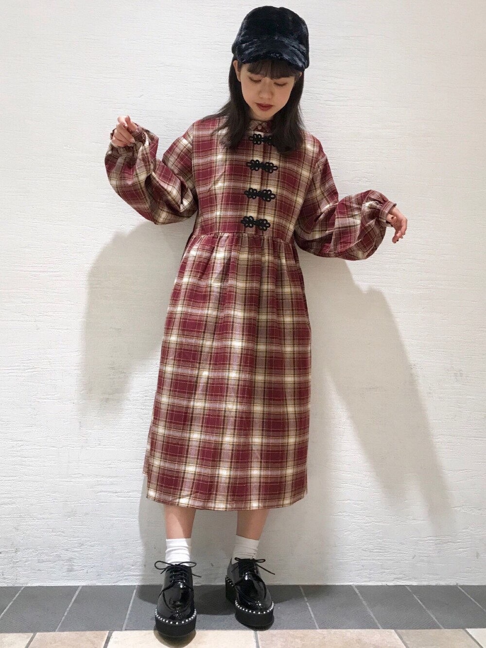 メリージェニー　チェック柄　チャイナワンピース　長袖 merry jenny（メリージェニー）の「チェックチャイナワンピース