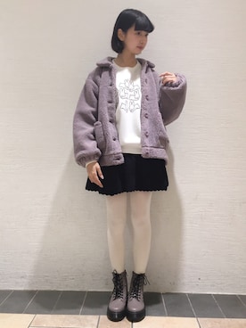 「アイテム（ブーツ、パープル系）」を使った、merry jenny 梅田店さん（レディース・160cm）の秋コーディネート