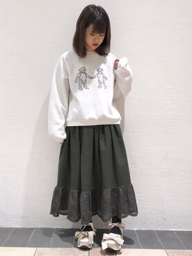 「merry jenny（メリージェニー）のアイテム（スウェット）」を使った、merry jenny 梅田店さん（レディース・154cm）の秋コーディネート