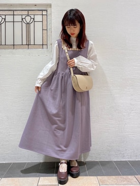 「アイテム（ワンピース、パープル系）」を使った、merry jenny 梅田店さん（レディース・165cm）の秋コーディネート