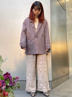 「アイテム（テーラードジャケット、パープル系）」を使った、merry jenny 梅田店さん（レディース・154cm）の冬コーディネート