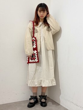 「アイテム（トートバッグ、レッド系）」を使った、merry jenny 梅田店さん（レディース・154cm）の冬コーディネート