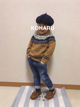「アイテム（モカシン/デッキシューズ）」を使った、koharu☺︎さん（キッズ・100cm）の秋コーディネート