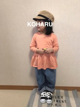 「ぺプラムトップス」｜「アイテム（キャップ）」を使った、koharu☺︎さん（キッズ・100cm）の春コーディネート