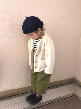 「靴下チラ見せ」｜「アイテム（スリッポン）」を使った、koharu☺︎さん（キッズ・100cm）の冬コーディネート