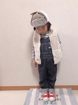「赤コンバース」｜「アイテム（サロペット/オーバーオール）」を使った、koharu☺︎さん（キッズ・100cm）の秋コーディネート