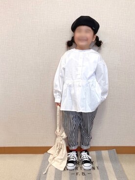 「ストライプパンツ」｜「アイテム（ハンチング/ベレー帽）」を使った、koharu☺︎さん（キッズ・110cm）の夏コーディネート