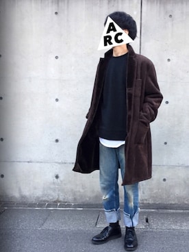 「niko and...（ニコアンド）のアイテム（ムートンコート）」を使った、ARChangさん（メンズ・170cm）の秋コーディネート