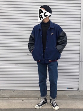 「NIKE（ナイキ）のアイテム（スタジャン）」を使った、ARChangさん（メンズ・170cm）の冬コーディネート