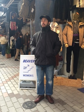 「BURLAP OUTFITTER（バーラップアウトフィッター）のアイテム（ダウンジャケット/コート）」を使った、牛木さん（メンズ・165cm）の冬コーディネート