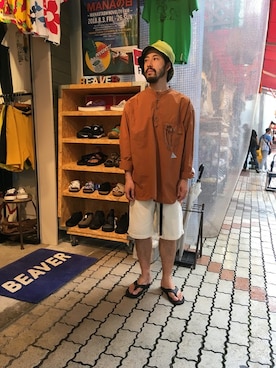「and wander（アンドワンダー）のアイテム」を使った、牛木さん（メンズ・165cm）の夏コーディネート