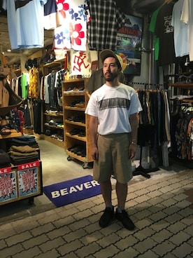 「CAL O LINE（キャルオーライン）のアイテム（帽子）」を使った、牛木さん（メンズ・165cm）の夏コーディネート