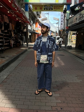 「CAL O LINE（キャルオーライン）のアイテム（帽子）」を使った、牛木さん（メンズ・165cm）の夏コーディネート