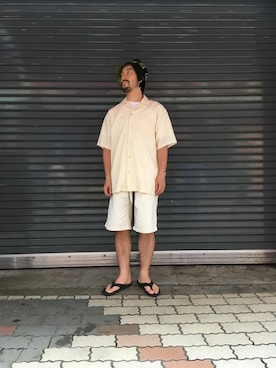 「MANASTASH（マナスタッシュ）のアイテム（トップス）」を使った、牛木さん（メンズ・165cm）の夏コーディネート