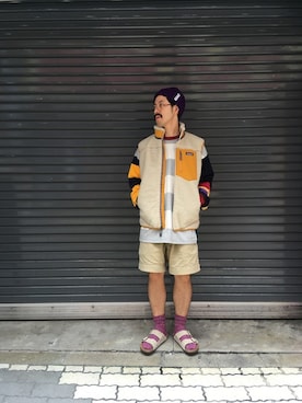 「MANASTASH（マナスタッシュ）のアイテム（帽子）」を使った、牛木さん（メンズ・165cm）の秋コーディネート