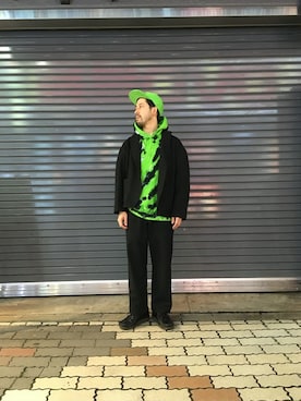 「AlexanderLeeChang（アレキサンダーリーチャン）のアイテム（キャップ）」を使った、牛木さん（メンズ・165cm）の秋コーディネート
