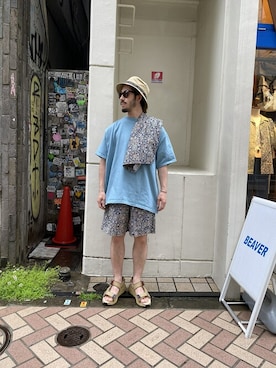 「MANASTASH（マナスタッシュ）のアイテム（帽子）」を使った、牛木さん（メンズ・165cm）の春コーディネート