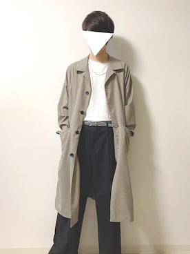 「パイソン柄」｜「アイテム（ステンカラーコート）」を使った、TAKEさん（メンズ・181cm）の春コーディネート