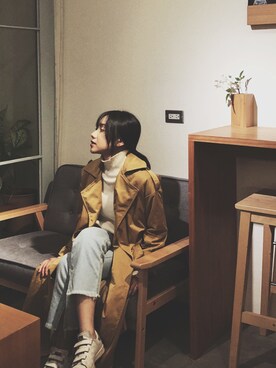 「MEIER.Q（マイヤーキュー）のアイテム（ピーコート）」を使った、Leeさん（レディース・158cm）の秋コーディネート