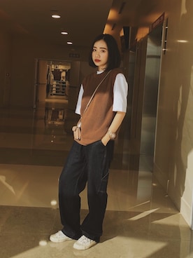 「アイテム（腕時計、ブラウン系）」を使った、Leeさん（レディース・158cm）の夏コーディネート