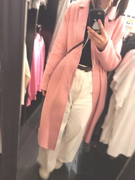 ZARAのチェスターコート（ピンク系）を使った人気ファッション