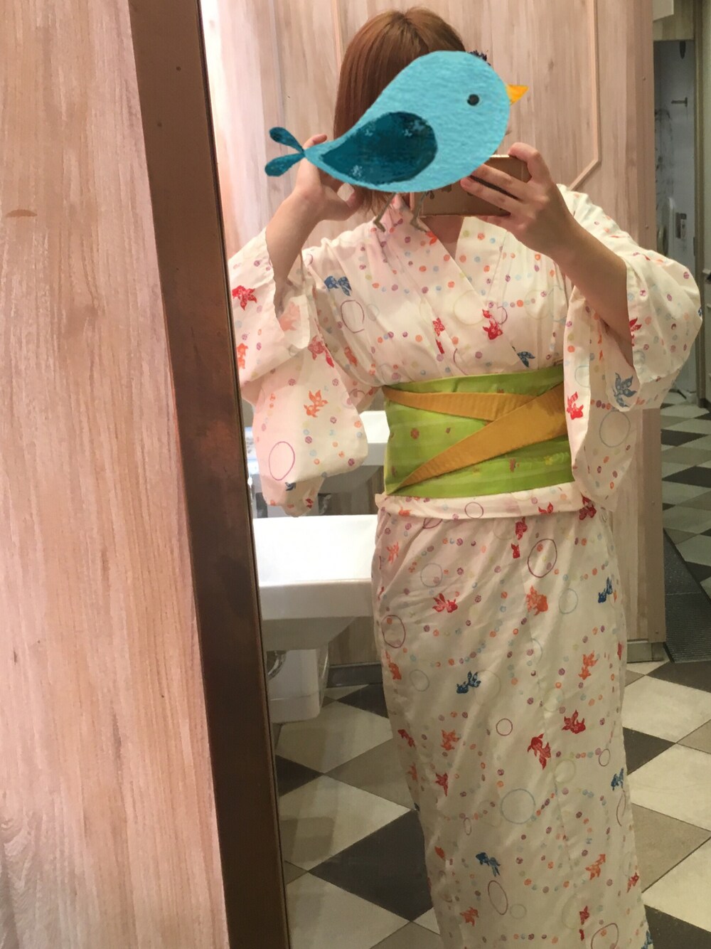 「花火大会、浴衣、浴衣女子、ホワイト、読モ、ニッセン、green、金魚、花火、江戸川花火大会」｜「tokyo135°のアイテム（その他、ホワイト系）」を使った、kanonさん（レディース・157cm）の夏コーディネートの1枚目の写真