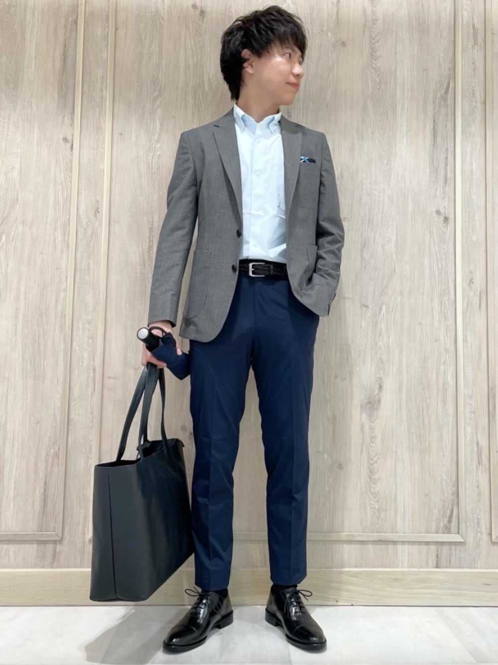 「シューズ、ビジネス、シャツ/ブラウス、👟バッグ、ベーシック/トラッド、スーツ/タイ、ぱんつ、☆イージーパンツ」｜「green label relaxingのSKN 小紋×DIA ジャカード 32 ドレスソックス（ソックス/靴下、ブラック系）」を使った、nagase_sさん（メンズ・167cm）の夏コーディネートの1枚目の写真