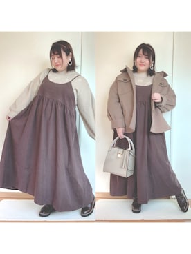 「大きいサイズ」｜「アイテム（その他アウター）」を使った、小早川くる美さん（レディース・158cm）の冬コーディネート