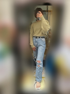 「AZUL by moussy（アズールバイマウジー）のアイテム（トップス、グリーン系）」を使った、ふさん（レディース・170cm）の春コーディネート