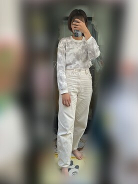 「Bershka（ベルシュカ）のアイテム（トップス、ホワイト系）」を使った、ふさん（レディース・170cm）の春コーディネート