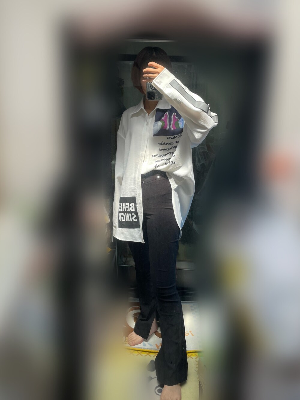「おしゃれさんと繋がりたい、ootd、いいね、save、フォローお願いします🤑、高身長女子、ショートヘア、休日コーデ、モノトーン、韓国ファッション、メンズライク、シャツスタイル」｜「improvesのアイテム（シャツ/ブラウス、ホワイト系）」を使った、ふさん（レディース・170cm）の春コーディネートの1枚目の写真
