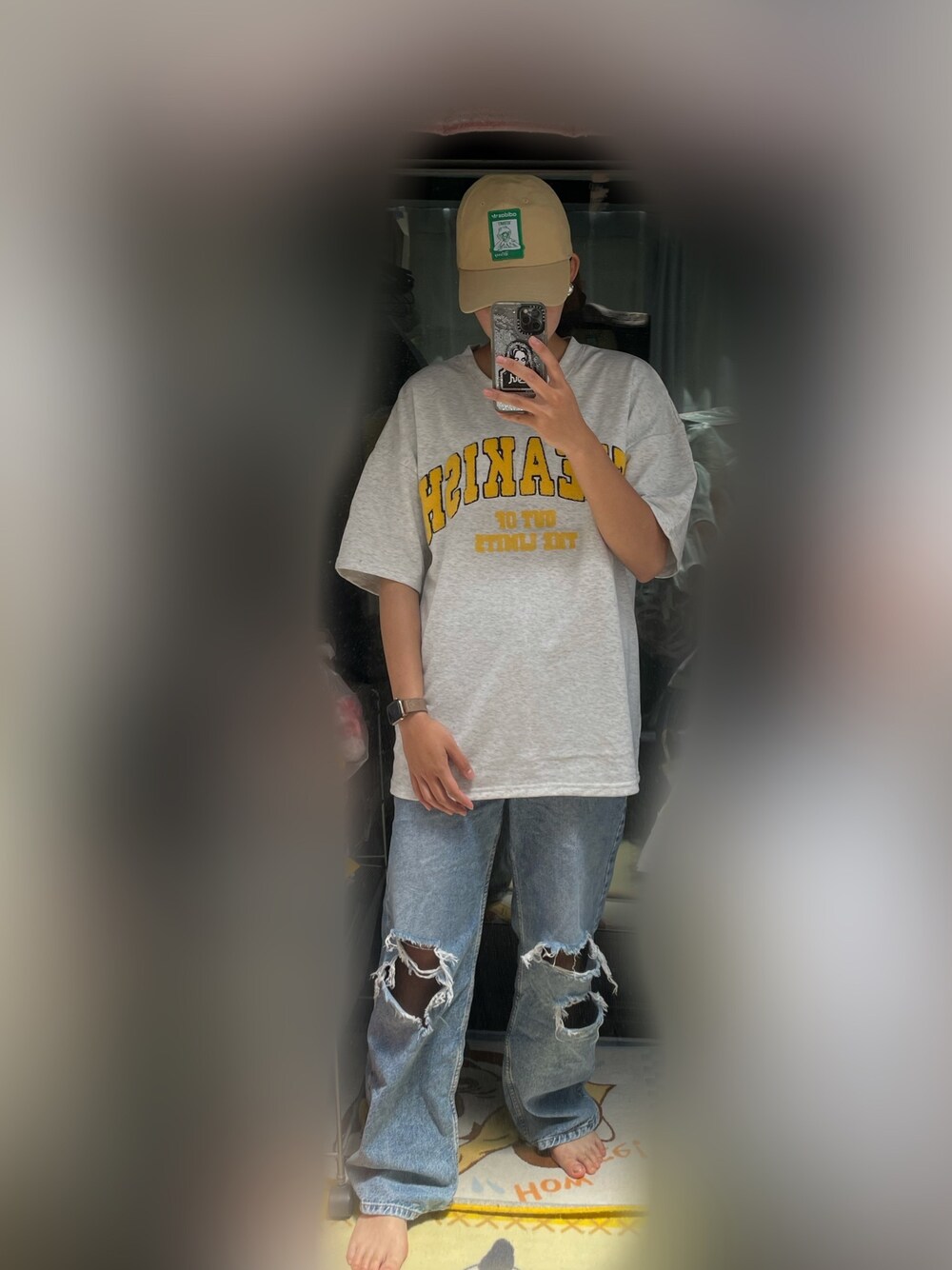 「ootd、おしゃれさんと繋がりたい、いいね、save、フォローお願いします🤑、高身長女子、ショートヘア、メンズライク、春、シンプル、ビッグシルエット、春夏コーデ」｜「adidasのノット イージー ビーイング グリーン ダッドキャップ / アディダスオリジナルス（キャップ、ベージュ系）」を使った、ふさん（レディース・170cm）の春コーディネートの1枚目の写真