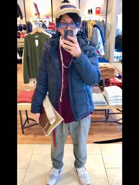 「ベロア」｜「アイテム（ダウンジャケット/コート）」を使った、KNさん（メンズ・168cm）の冬コーディネート