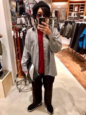 「グレンチェック」｜「アイテム（ハンチング/ベレー帽）」を使った、KNさん（メンズ・168cm）の秋コーディネート