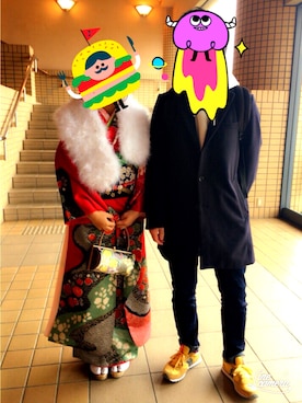 「成人式」｜「アイテム（ステンカラーコート）」を使った、おかずさん（メンズ・171cm）の冬コーディネート