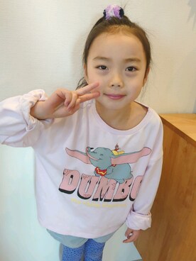「ZARA KIDSのアイテム（Tシャツ/カットソー、ピンク系）」を使った、asahinco*さん（キッズ）の冬コーディネート