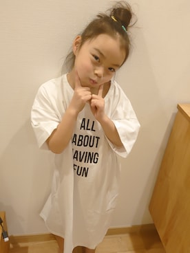 「ZARA KIDSのアイテム（Tシャツ/カットソー、ホワイト系）」を使った、asahinco*さん（キッズ）の春コーディネート