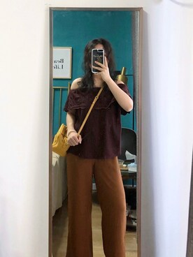 「日系极简」｜「アイテム（スラックス）」を使った、ミキさん（レディース・158cm）の秋コーディネート