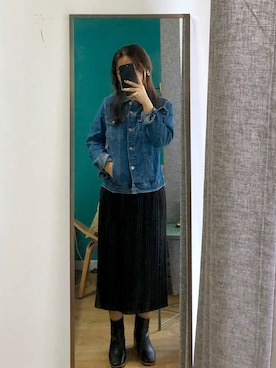 「基础款」｜「アイテム（デニムジャケット）」を使った、ミキさん（レディース・158cm）の冬コーディネート