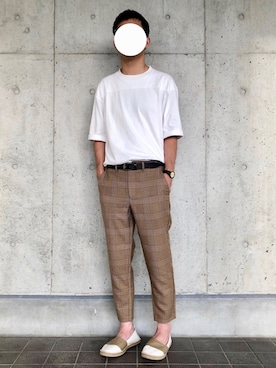 「グレンチェック」｜「アイテム（スリッポン）」を使った、おっくんさん（メンズ・176cm）の夏コーディネート
