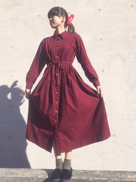 「アイテム（ソックス/靴下、グリーン系）」を使った、みのりさん（レディース・163cm）の冬コーディネート