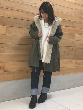 「オリエンタルトラフィック」｜「アイテム（ダウンジャケット/コート）」を使った、MIKA◎さん（レディース・152cm）の秋コーディネート