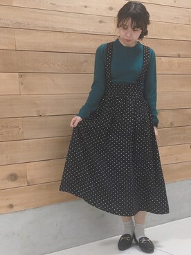 「earth music&ecology（アースミュージックアンドエコロジー）の・リブハイネックプルオーバー＊（ニット/セーター）」を使った、MIKA◎さん（レディース・152cm）の冬コーディネート