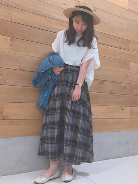「earth music&ecology（アースミュージックアンドエコロジー）のアイテム（ハット）」を使った、MIKA◎さん（レディース・152cm）の春コーディネート