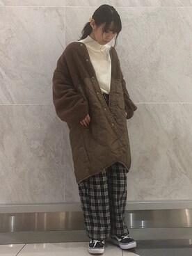 「earth music&ecology（アースミュージックアンドエコロジー）のボア＆キルティングコート  ＊（その他アウター）」を使った、MIKA◎さん（レディース・152cm）の秋コーディネート