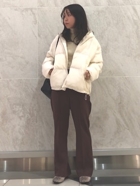 「earth music&ecology（アースミュージックアンドエコロジー）のパウダー綿ショートブルゾン　＊（ブルゾン）」を使った、MIKA◎さん（レディース・152cm）の秋コーディネート