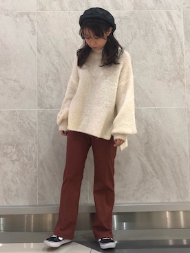 「テラコッタ」｜「アイテム（ハンチング/ベレー帽）」を使った、MIKA◎さん（レディース・152cm）の冬コーディネート