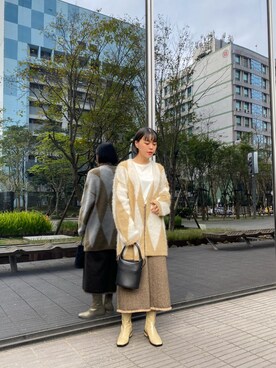 「日系极简」｜「アイテム（ノーカラージャケット）」を使った、安さん（レディース・162cm）の冬コーディネート